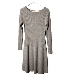 Sundance XS Sweater Dress Gray Preppy Old Money Merino Wool Drop Waist Rib Knit